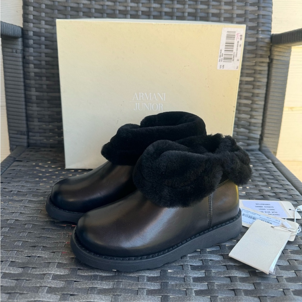 Armani Junior Black Fur-Trimmed Winter Boots